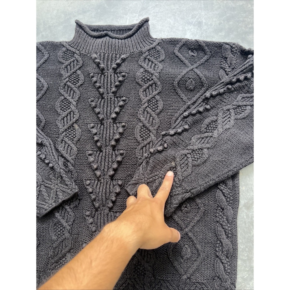 Vintage Twist Thick Knit Black  L.L.BEAN Black Knit Sweater Women  large sku328 - Picture 2 of 7